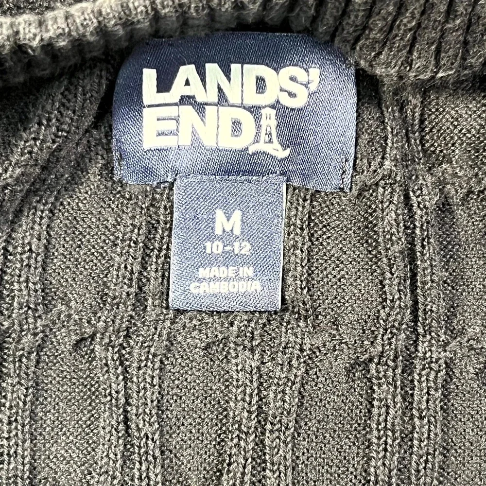 Lands' End Cardigan Sweater Kids M (10-12) Black Cable Knit Cotton Button Front